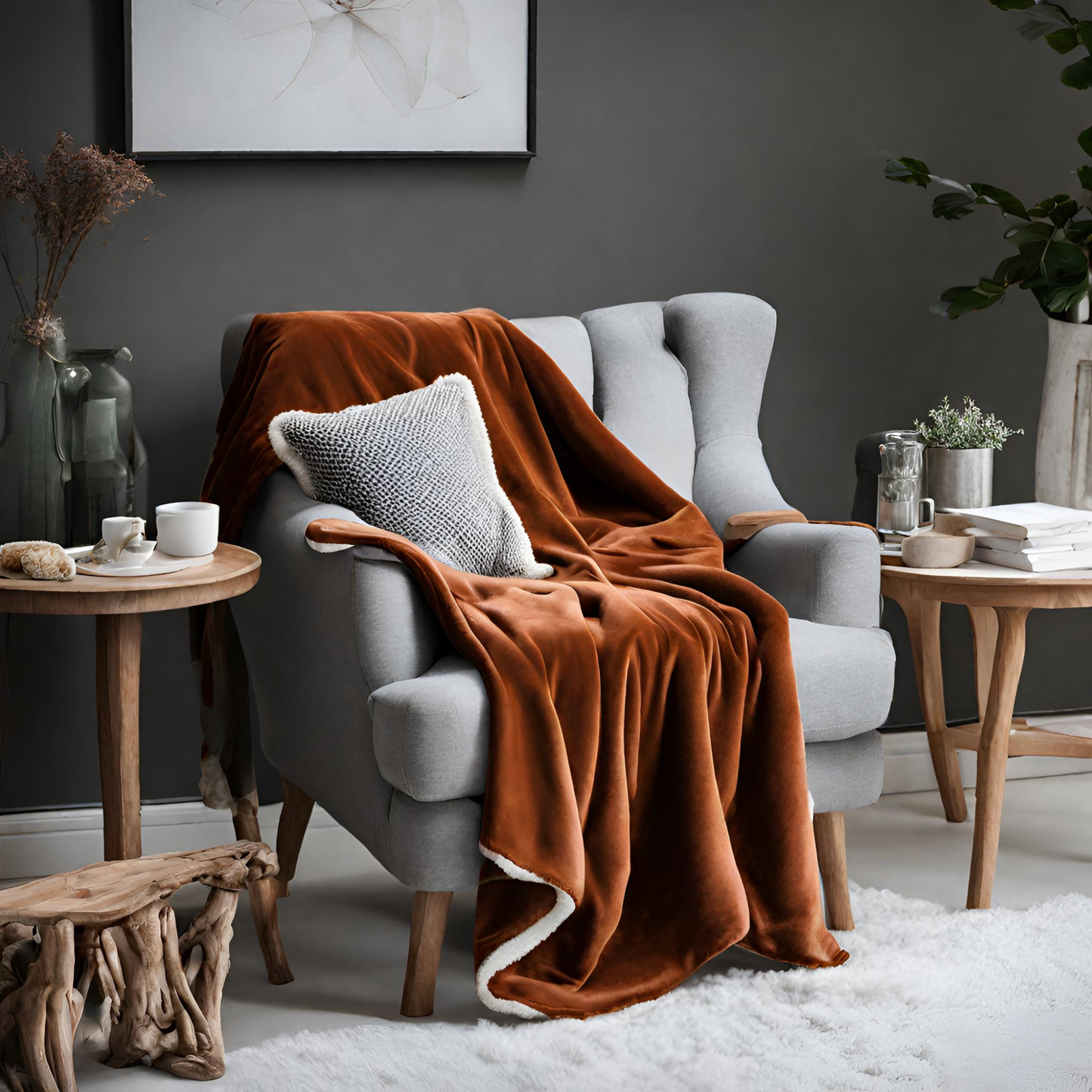 Find the Sweet Spot Brown Throw Blankets drapped on armchair