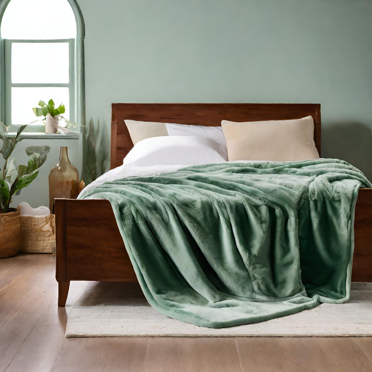 Seduce Me Please Green Throw Blankets on Bed