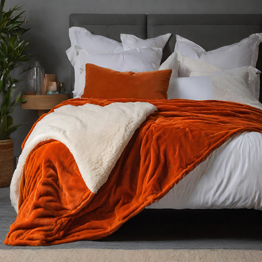 Tropical Tango Between the Sheets Orange Throw Blankets on Bed