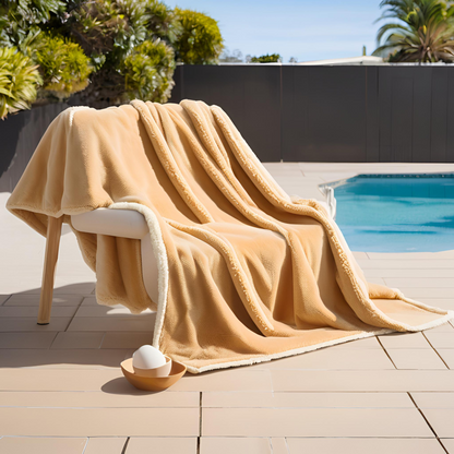 Tropical Treasures made for Pleasure Throw Blankets on Chair beside Pool