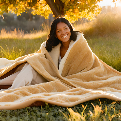 Tropical Treasures made for Pleasure Throw Blankets wrapped around woman outdoor