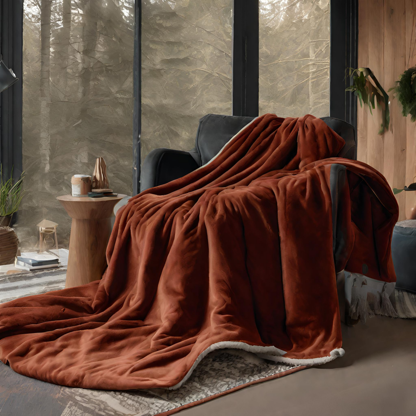 Ravish Me Red Throw Blankets draped on armchair